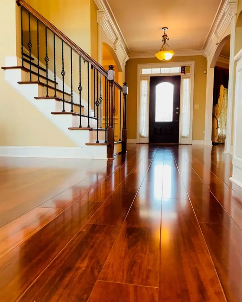 Glossy hardwood floor in a foyer