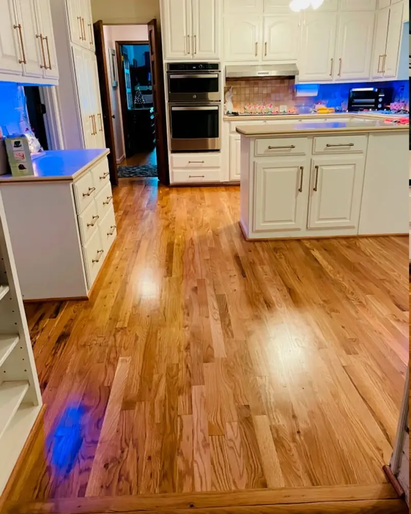 Natural, light-toned oak floor in a kitchen